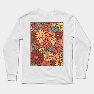 Retro Zinnia Flowers Long Sleeve T-Shirt